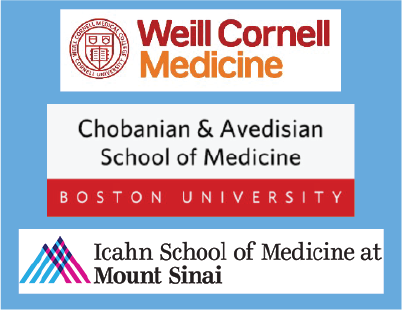 Weill Cornell, Boston University and Mount Sinai Schools of Medicine logos